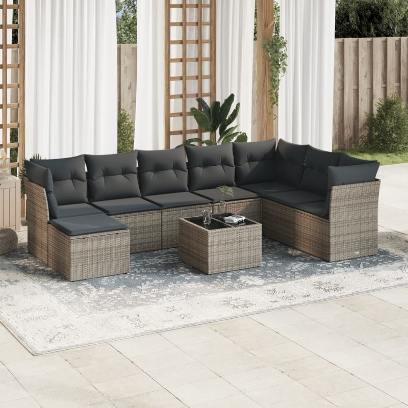 vidaXL 9-tlg. Garten-Sofagarnitur mit Kissen Grau Poly Rattan vidaXL 9-tlg. Garten-Sofagarnitur mit Kissen Grau Poly Rattan