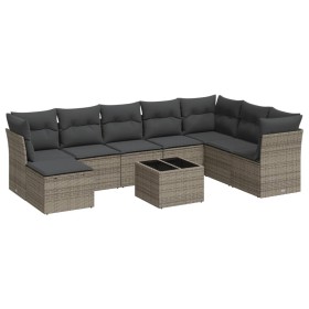 vidaXL 9-tlg. Garten-Sofagarnitur mit Kissen Grau Poly Rattan