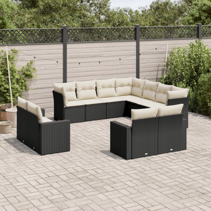 vidaXL 11-tlg. Garten-Sofagarnitur mit Kissen Schwarz Poly Rattan vidaXL 11-tlg. Garten-Sofagarnitur mit Kissen Schwarz Poly Rattan
