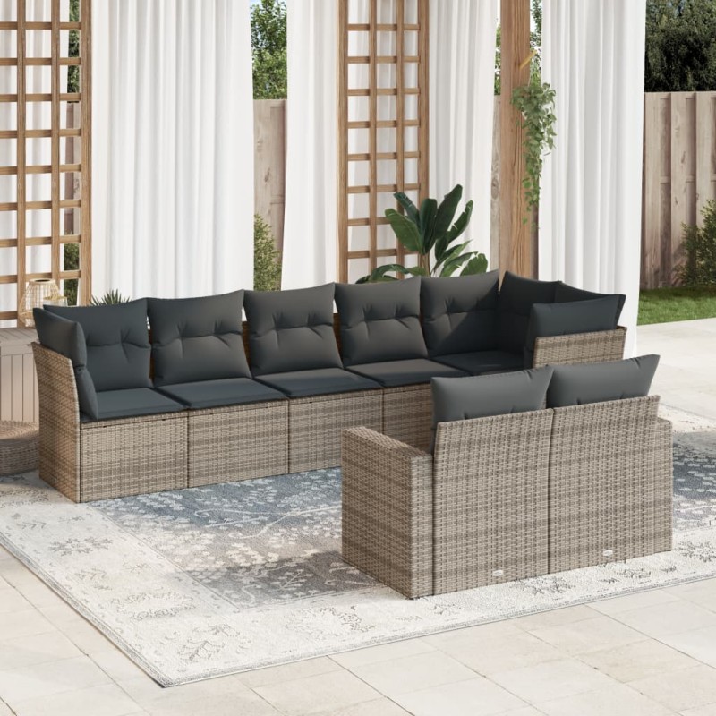 vidaXL 8-tlg. Garten-Sofagarnitur mit Kissen Grau Poly Rattan vidaXL 8-tlg. Garten-Sofagarnitur mit Kissen Grau Poly Rattan