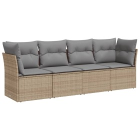 vidaXL 4-tlg. Garten-Sofagarnitur mit Kissen Beige Poly Rattan