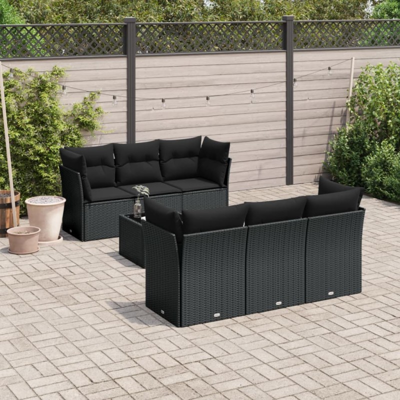 vidaXL 7-tlg. Garten-Sofagarnitur mit Kissen Schwarz Poly Rattan vidaXL 7-tlg. Garten-Sofagarnitur mit Kissen Schwarz Poly Rattan