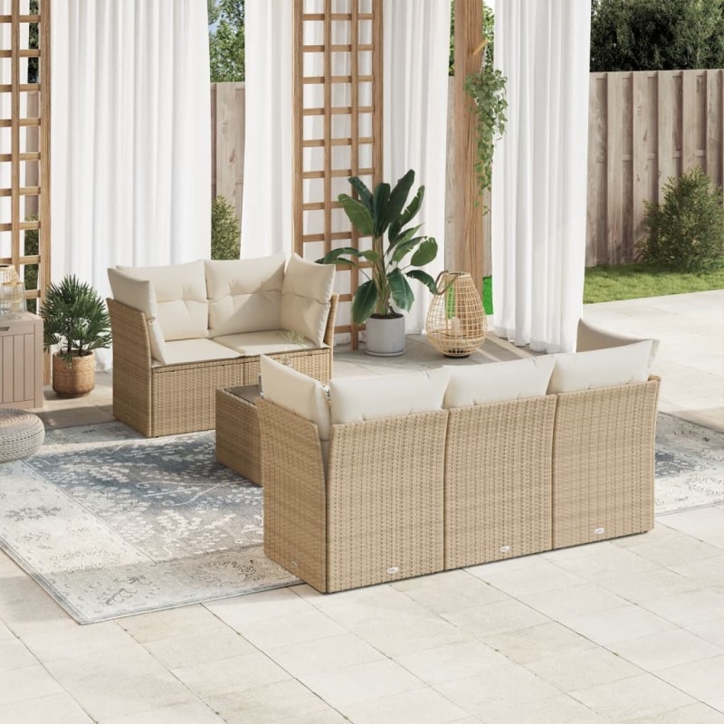 vidaXL 6-tlg. Garten-Sofagarnitur mit Kissen Beige Poly Rattan vidaXL 6-tlg. Garten-Sofagarnitur mit Kissen Beige Poly Rattan