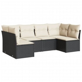 vidaXL 6-tlg. Garten-Sofagarnitur mit Kissen Schwarz Poly Rattan