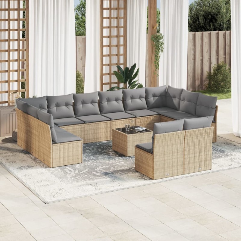 vidaXL 13-tlg. Garten-Sofagarnitur mit Kissen Beige Poly Rattan vidaXL 13-tlg. Garten-Sofagarnitur mit Kissen Beige Poly Rattan