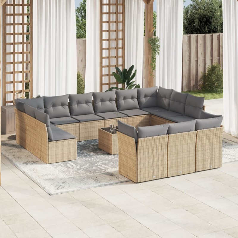 vidaXL 14-tlg. Garten-Sofagarnitur mit Kissen Beige Poly Rattan vidaXL 14-tlg. Garten-Sofagarnitur mit Kissen Beige Poly Rattan