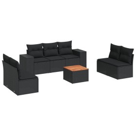 vidaXL 8-tlg. Garten-Sofagarnitur mit Kissen Schwarz Poly Rattan