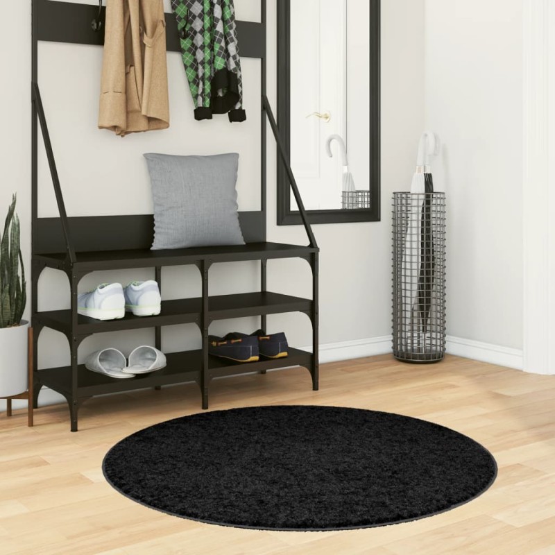 vidaXL Shaggy-Teppich PAMPLONA Hochflor Modern Schwarz Ø 100 cm vidaXL Shaggy-Teppich PAMPLONA Hochflor Modern Schwarz Ø 100 cm