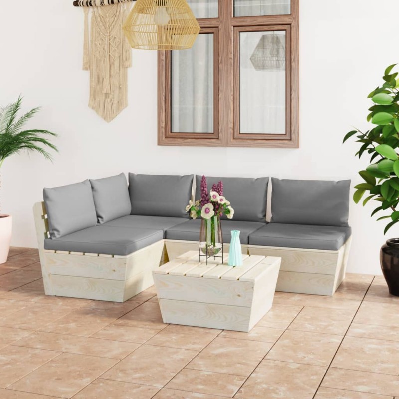 5-tlg. Garten-Sofagarnitur aus Paletten mit Kissen Fichtenholz 5-tlg. Garten-Sofagarnitur aus Paletten mit Kissen Fichtenholz