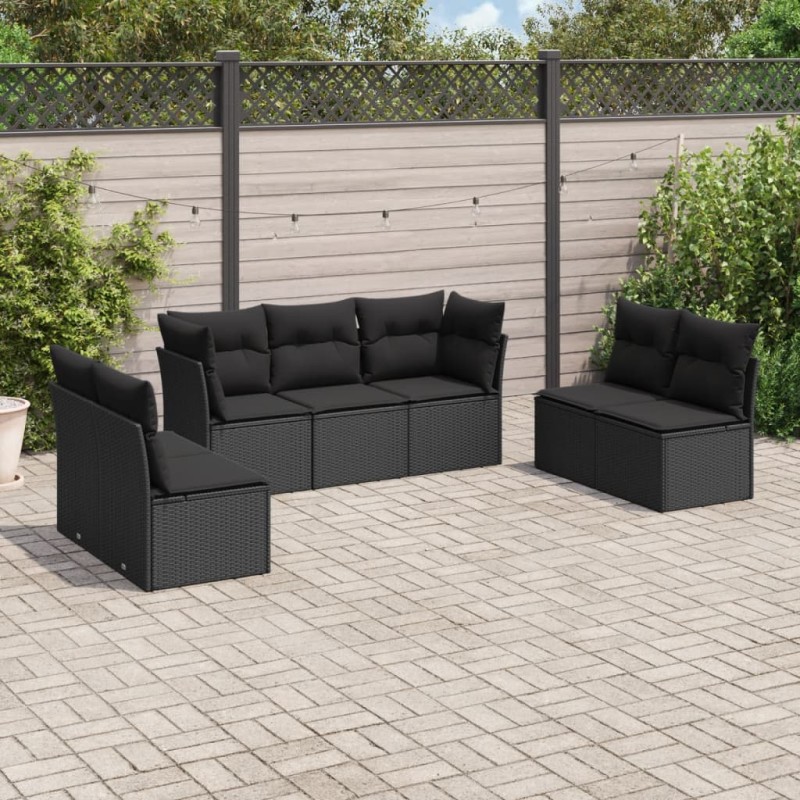 vidaXL 7-tlg. Garten-Sofagarnitur mit Kissen Schwarz Poly Rattan vidaXL 7-tlg. Garten-Sofagarnitur mit Kissen Schwarz Poly Rattan