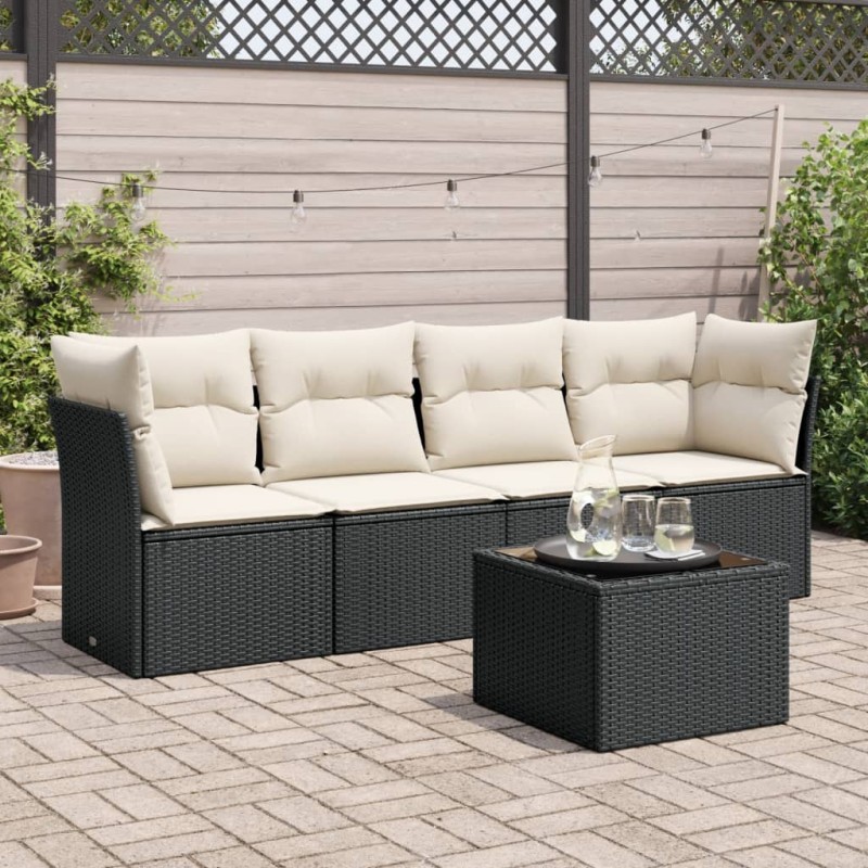 vidaXL 5-tlg. Garten-Sofagarnitur mit Kissen Schwarz Poly Rattan vidaXL 5-tlg. Garten-Sofagarnitur mit Kissen Schwarz Poly Rattan