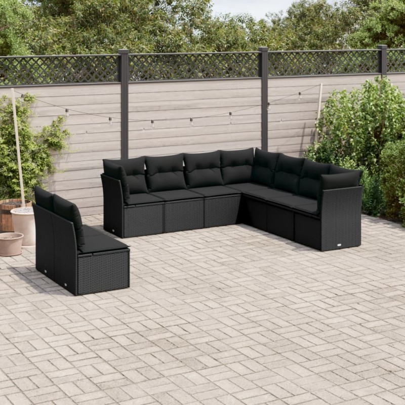 vidaXL 9-tlg. Garten-Sofagarnitur mit Kissen Schwarz Poly Rattan vidaXL 9-tlg. Garten-Sofagarnitur mit Kissen Schwarz Poly Rattan