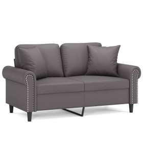 vidaXL 2-Sitzer-Sofa mit Zierkissen Grau 120 cm Kunstleder