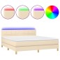 vidaXL Boxspringbett mit Matratze & LED Creme 160x200 cm Stoff vidaXL Boxspringbett mit Matratze & LED Creme 160x200 cm Stoff