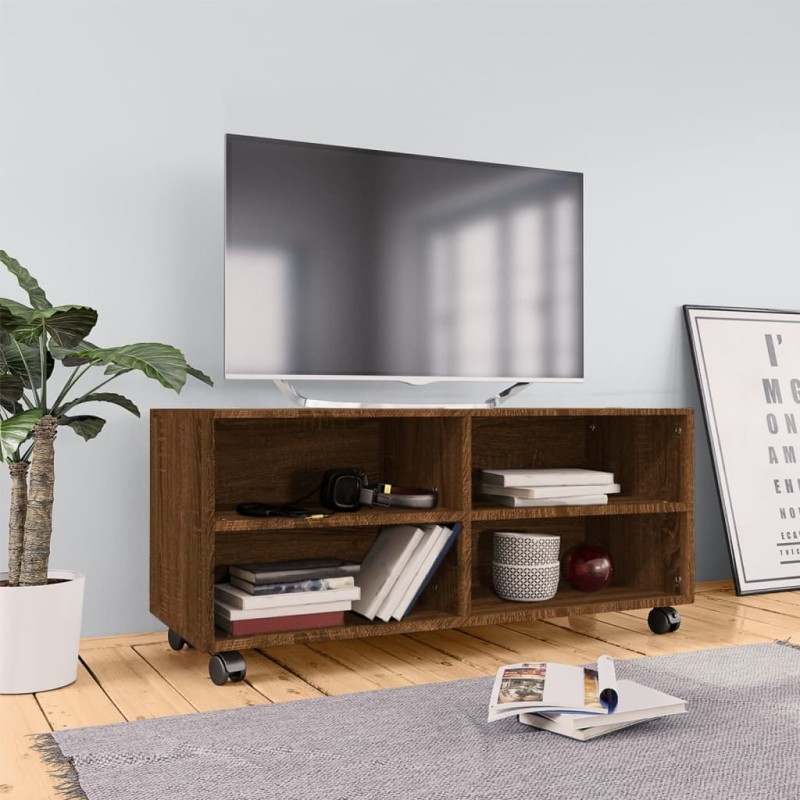 vidaXL TV-Schrank mit Rollen Braun Eiche 90x35x35 cm Holzwerkstoff vidaXL TV-Schrank mit Rollen Braun Eiche 90x35x35 cm Holzwerkstoff