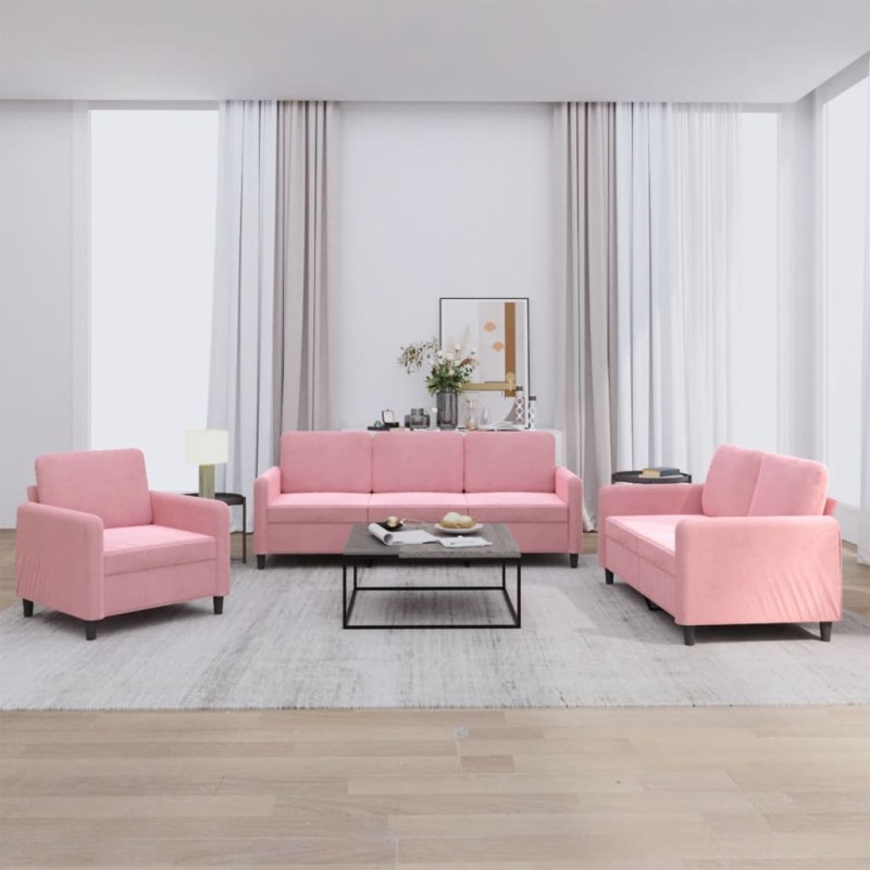 vidaXL 3-tlg. Sofagarnitur Rosa Samt vidaXL 3-tlg. Sofagarnitur Rosa Samt