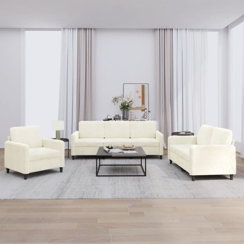 vidaXL 3-tlg. Sofagarnitur Creme Samt vidaXL 3-tlg. Sofagarnitur Creme Samt