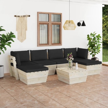 7-tlg. Garten-Sofagarnitur aus Paletten mit Kissen Fichtenholz
