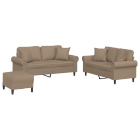 vidaXL 3-tlg. Sofagarnitur mit Kissen Cappuccino-Braun Kunstleder