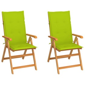 vidaXL Gartenstühle 2 Stk. mit Hellgrünen Kissen Massivholz Teak