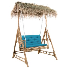 vidaXL Hollywoodschaukel mit Palmblättern und Kissen 202 cm Bambus 