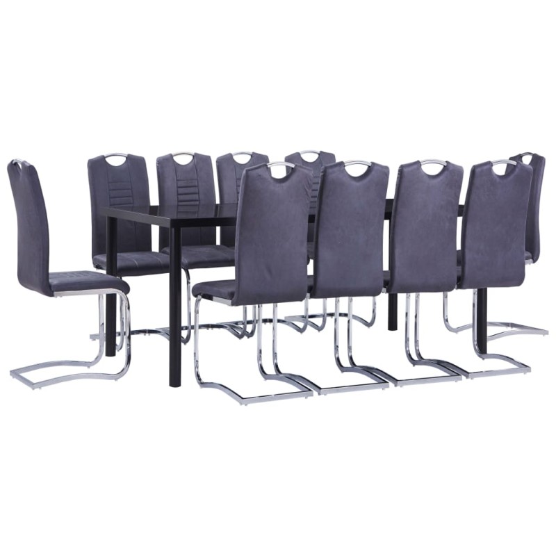vidaXL 11-tlg. Essgruppe Wildleder-Optik Grau vidaXL 11-tlg. Essgruppe Wildleder-Optik Grau
