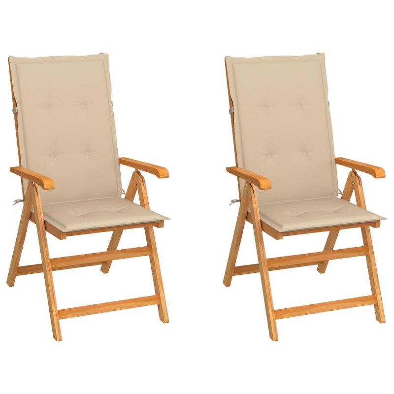 vidaXL Gartenstühle 2 Stk. mit Beigen Kissen Massivholz Teak vidaXL Gartenstühle 2 Stk. mit Beigen Kissen Massivholz Teak