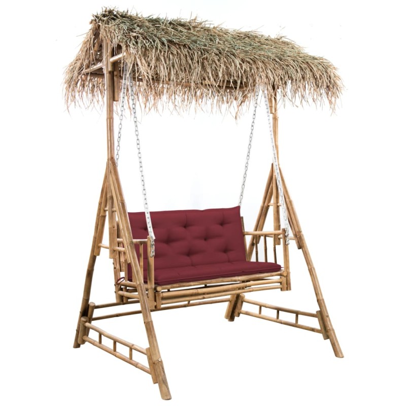 vidaXL Hollywoodschaukel mit Palmblättern und Kissen 202 cm Bambus vidaXL Hollywoodschaukel mit Palmblättern und Kissen 202 cm Bambus