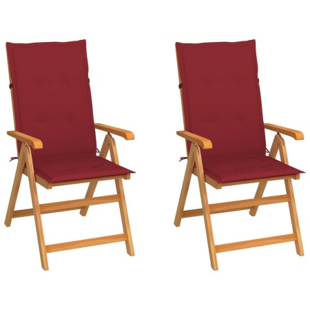 vidaXL Gartenstühle 2 Stk. mit Weinroten Kissen Massivholz Teak