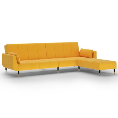 vidaXL Schlafsofa 2-Sitzer mit Hocker & Zwei Kissen Gelb Samt