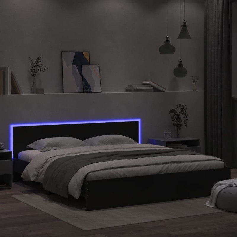 vidaXL Bettgestell mit Kopfteil und LED-Beleuchtung Schwarz 200x200 cm vidaXL Bettgestell mit Kopfteil und LED-Beleuchtung Schwarz 200x200 cm
