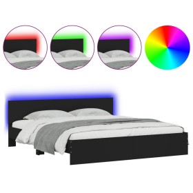 vidaXL Bettgestell mit Kopfteil und LED-Beleuchtung Schwarz 200x200 cm