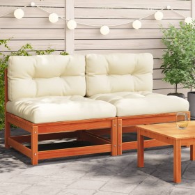 vidaXL Gartensofas ohne Armlehnen mit Kissen 2 Stk. Wachsbraun Holz