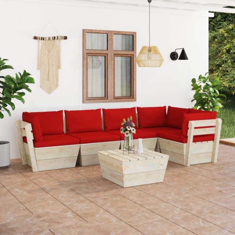 6-tlg. Garten-Sofagarnitur aus Paletten mit Kissen Fichtenholz 6-tlg. Garten-Sofagarnitur aus Paletten mit Kissen Fichtenholz