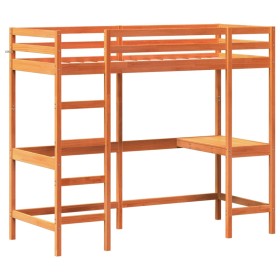 vidaXL Hochbett mit Schreibtisch Wachsbraun 75x190cm Massivholz Kiefer