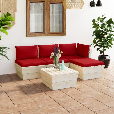 5-tlg. Garten-Sofagarnitur aus Paletten mit Kissen Fichtenholz
