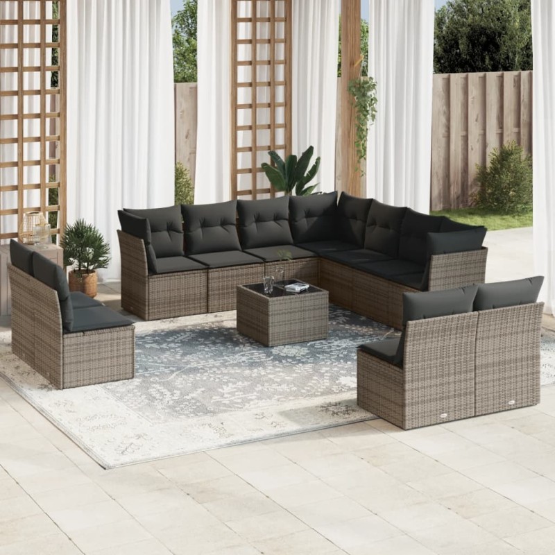 vidaXL 12-tlg. Garten-Sofagarnitur mit Kissen Grau Poly Rattan vidaXL 12-tlg. Garten-Sofagarnitur mit Kissen Grau Poly Rattan