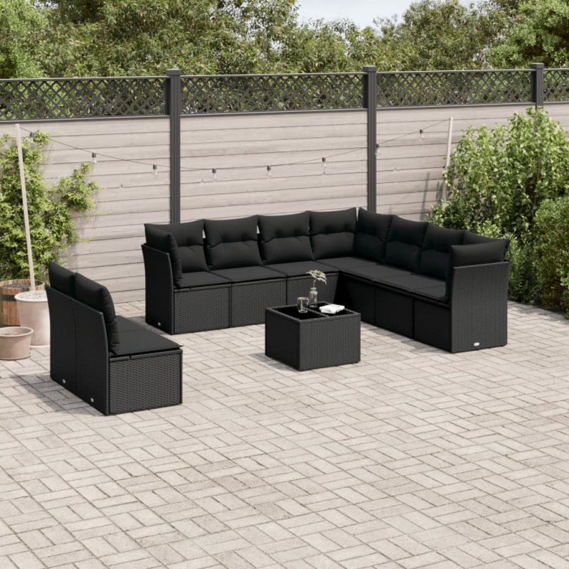 vidaXL 10-tlg. Garten-Sofagarnitur mit Kissen Schwarz Poly Rattan vidaXL 10-tlg. Garten-Sofagarnitur mit Kissen Schwarz Poly Rattan