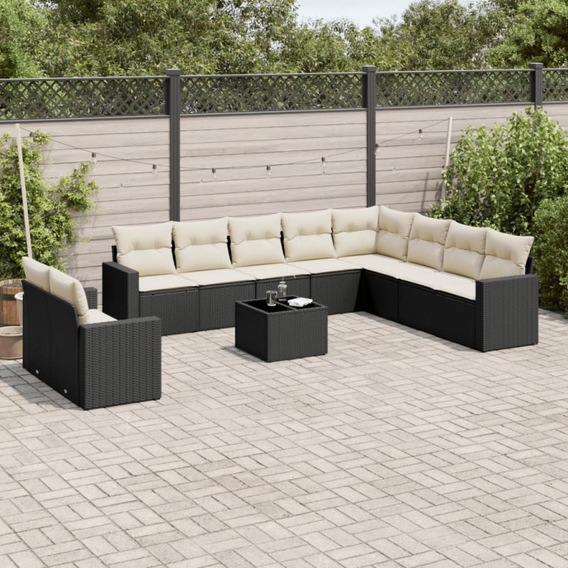 vidaXL 11-tlg. Garten-Sofagarnitur mit Kissen Schwarz Poly Rattan vidaXL 11-tlg. Garten-Sofagarnitur mit Kissen Schwarz Poly Rattan