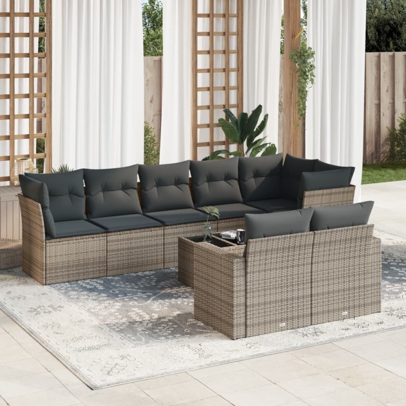 vidaXL 9-tlg. Garten-Sofagarnitur mit Kissen Grau Poly Rattan vidaXL 9-tlg. Garten-Sofagarnitur mit Kissen Grau Poly Rattan