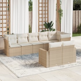 vidaXL 8-tlg. Garten-Sofagarnitur mit Kissen Beige Poly Rattan