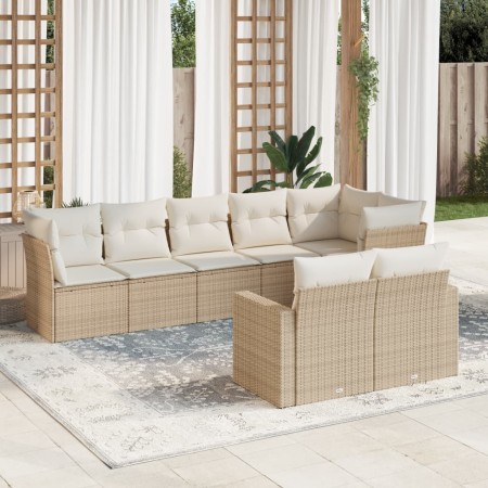 vidaXL 8-tlg. Garten-Sofagarnitur mit Kissen Beige Poly Rattan