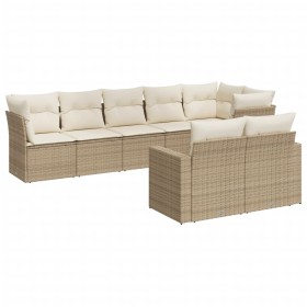vidaXL 8-tlg. Garten-Sofagarnitur mit Kissen Beige Poly Rattan