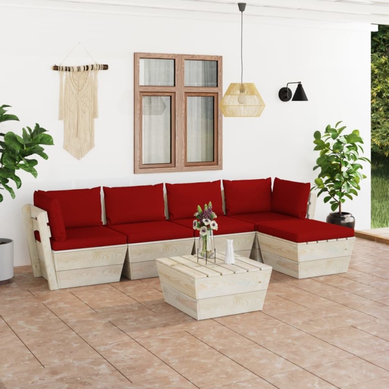 6-tlg. Garten-Sofagarnitur aus Paletten mit Kissen Fichtenholz 6-tlg. Garten-Sofagarnitur aus Paletten mit Kissen Fichtenholz