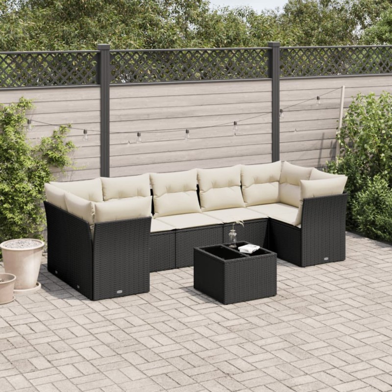 vidaXL 8-tlg. Garten-Sofagarnitur mit Kissen Schwarz Poly Rattan vidaXL 8-tlg. Garten-Sofagarnitur mit Kissen Schwarz Poly Rattan