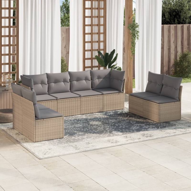 vidaXL 8-tlg. Garten-Sofagarnitur mit Kissen Beige Poly Rattan vidaXL 8-tlg. Garten-Sofagarnitur mit Kissen Beige Poly Rattan