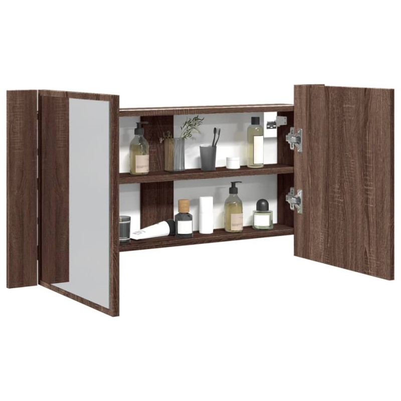 vidaXL LED-Spiegelschrank Braun Eichen-Optik 90x12x45 cm Acryl vidaXL LED-Spiegelschrank Braun Eichen-Optik 90x12x45 cm Acryl