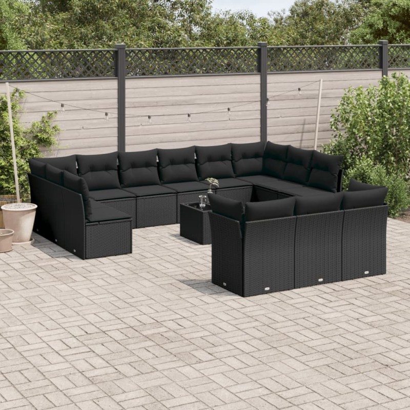 vidaXL 14-tlg. Garten-Sofagarnitur mit Kissen Schwarz Poly Rattan vidaXL 14-tlg. Garten-Sofagarnitur mit Kissen Schwarz Poly Rattan
