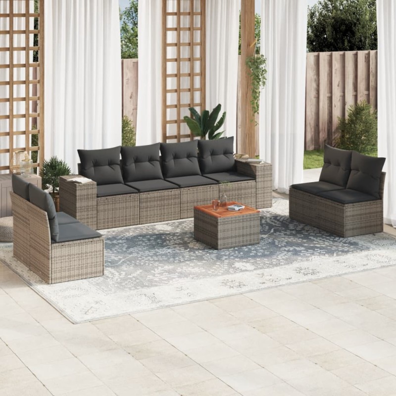 vidaXL 9-tlg. Garten-Sofagarnitur mit Kissen Grau Poly Rattan vidaXL 9-tlg. Garten-Sofagarnitur mit Kissen Grau Poly Rattan