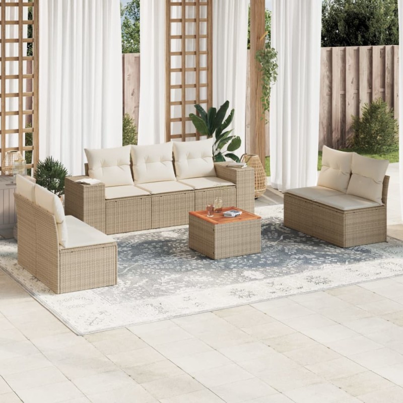 vidaXL 8-tlg. Garten-Sofagarnitur mit Kissen Beige Poly Rattan vidaXL 8-tlg. Garten-Sofagarnitur mit Kissen Beige Poly Rattan